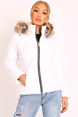 White Wet Look Puffer Coat - Soph-Coats