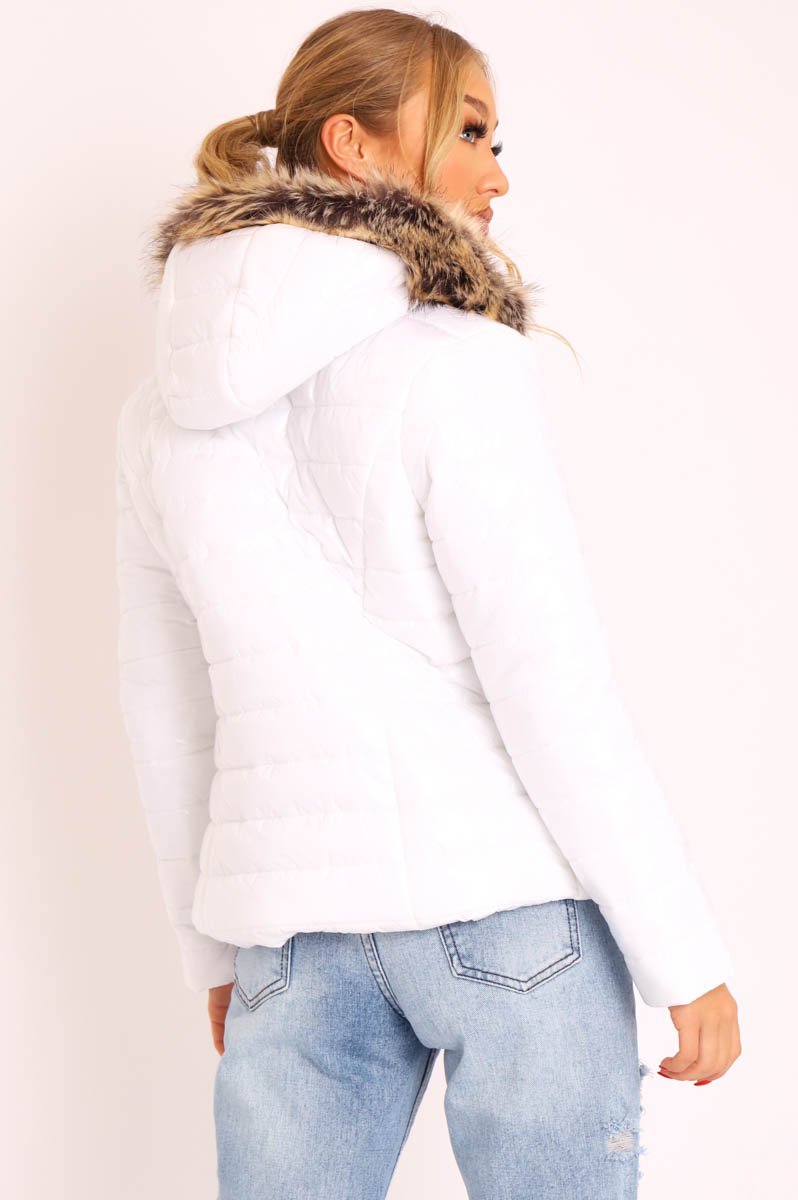 White Wet Look Puffer Coat - Soph-Coats