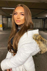 White Wet Look Puffer Coat - Soph-Coats