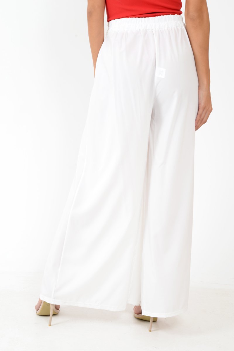 White Wide Leg Belted Split Front Trousers - Aamira-Trousers
