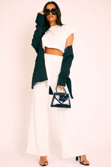 White Wide Leg Ribbed Crop Top Loungewear Co-ord - Cesilia-Loungewear