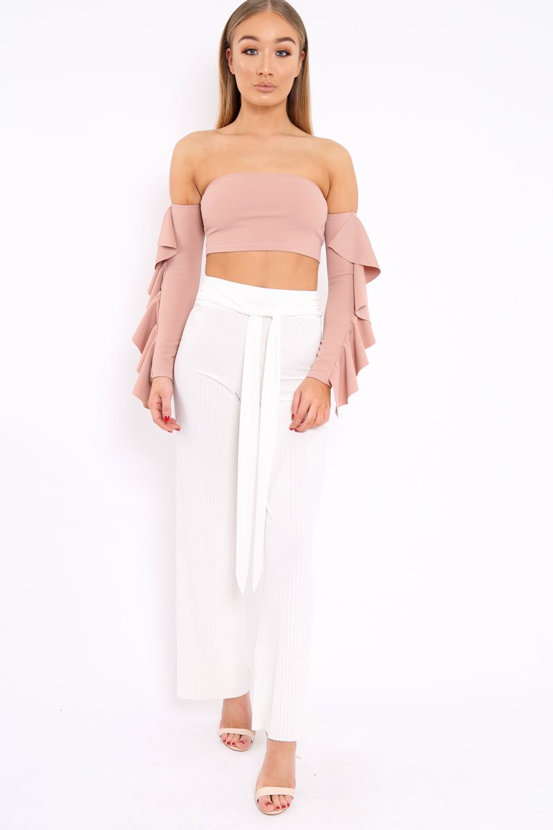 White Wide Legged Pleated Trousers - Chantel-Trousers