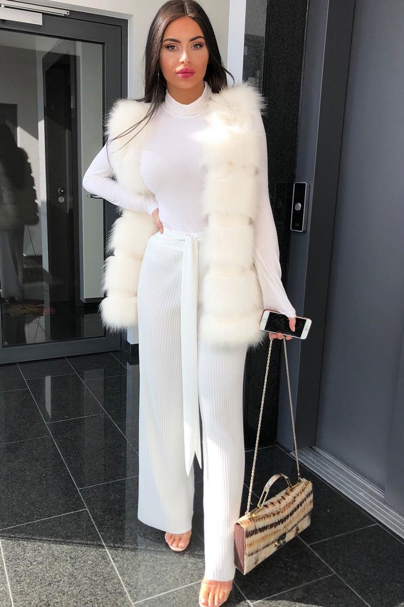 White Wide Legged Pleated Trousers - Chantel-Trousers