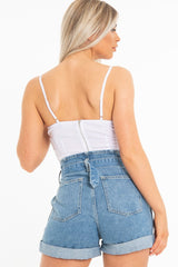 White Woven Plunge Ring Detail Crop Top - Lettie-Crop Tops