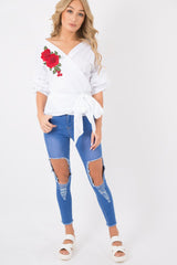 White Wrap Around Tie Waist Top - Rhianna-Tops
