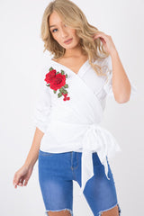 White Wrap Around Tie Waist Top - Rhianna-Tops