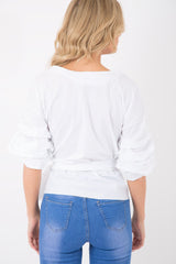 White Wrap Around Tie Waist Top - Rhianna-Tops