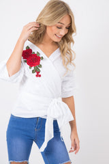 White Wrap Around Tie Waist Top - Rhianna-Tops