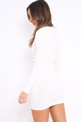 White Wrap Front Button Detail Blazer Dress - Kendra-Dresses