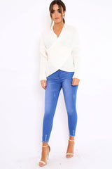 White Wrap Front Cable Knit Jumper - Melia-Jumper