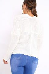 White Wrap Front Cable Knit Jumper - Melia-Jumper
