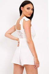 White Wrap Over Lace Back Playsuit - Irish-Playsuits