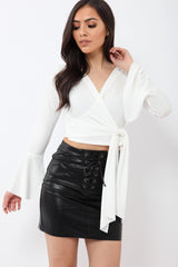 White Wrap Over Tie Front Crop Top - Ella-Crop Tops