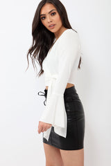 White Wrap Over Tie Front Crop Top - Ella-Crop Tops