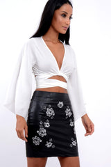 White Wrap Tie Crop Blouse - Kay-Tops