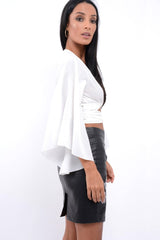 White Wrap Tie Crop Blouse - Kay-Tops