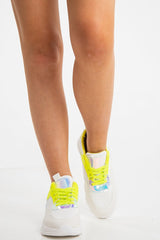 White Yellow and Iridscent Lace Up Trainers - Rosah-Trainers