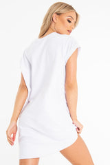 White Yves Saint Love Printed Slogan T-Shirt Dress - Jamey-Dresses