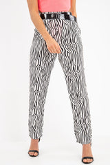 White Zebra Print Wide Leg Trousers - Gisella-Trousers