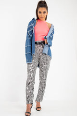 White Zebra Print Wide Leg Trousers - Gisella-Trousers