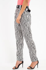 White Zebra Print Wide Leg Trousers - Gisella-Trousers