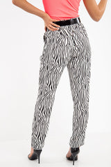 White Zebra Print Wide Leg Trousers - Gisella-Trousers