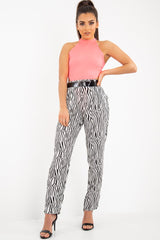 White Zebra Print Wide Leg Trousers - Gisella-Trousers