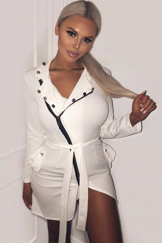 White Zip Front Blazer - Isla