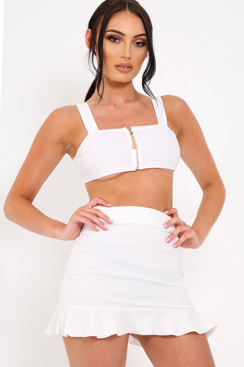 White Zip Front Crop Top - Ivorie-Tops