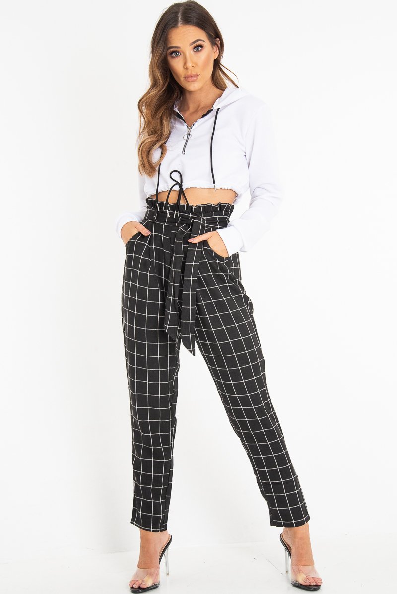 White Zip Front Drawstring Waist Hoodie Crop Top - Rudi-Hoodies