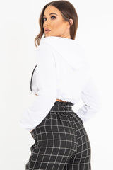 White Zip Front Drawstring Waist Hoodie Crop Top - Rudi-Hoodies