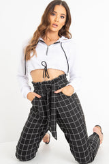 White Zip Front Drawstring Waist Hoodie Crop Top - Rudi-Hoodies