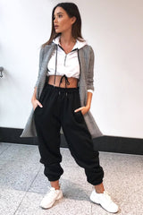 White Zip Front Drawstring Waist Hoodie Crop Top - Rudi-Hoodies