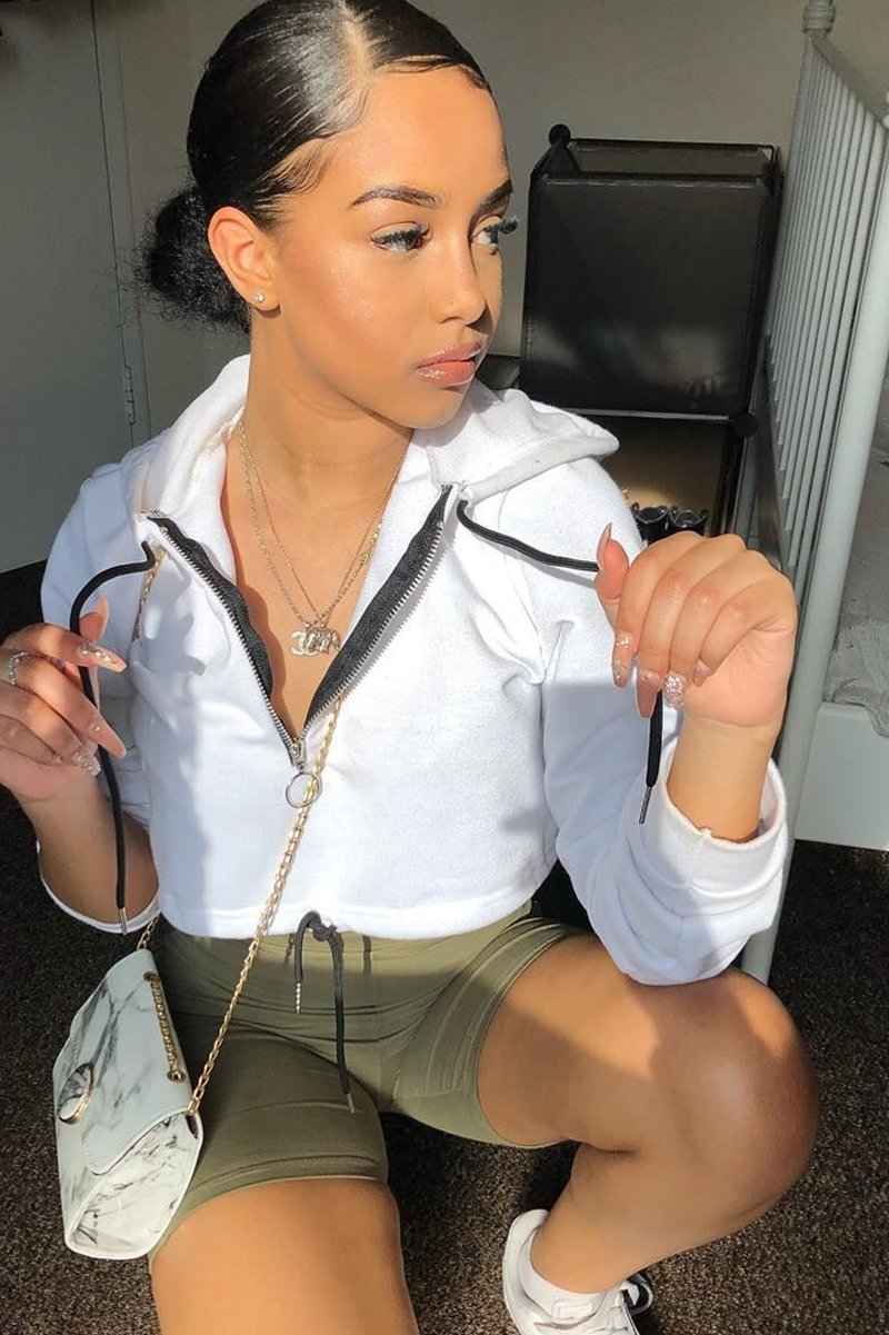 White Zip Front Drawstring Waist Hoodie Crop Top - Rudi-Hoodies