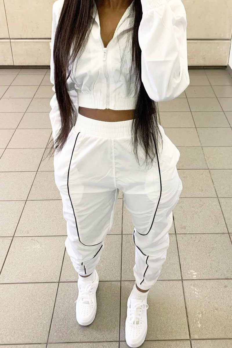White Zip Front Hoodie Cuff Jogger Co-Ord - Kason-Tracksuits