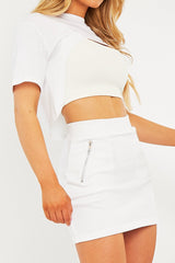 White Zip Front Sweatshirt Mini Skirt - Savana-Skirts