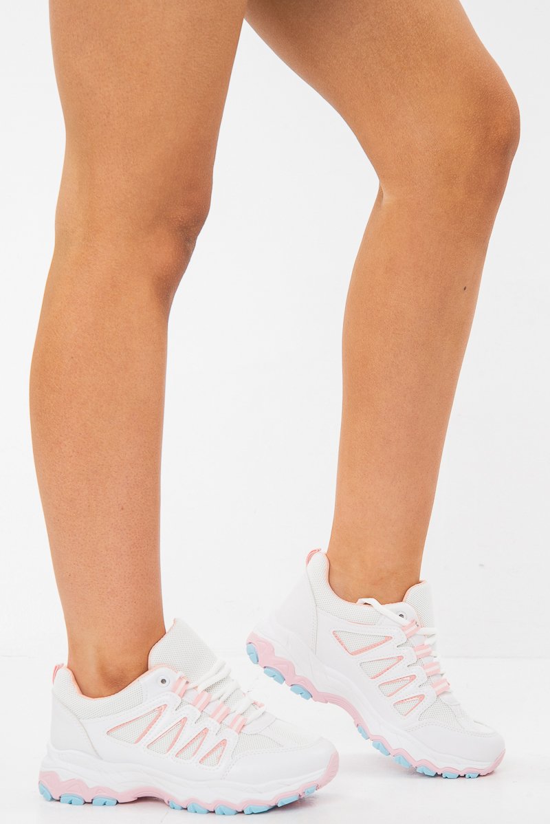 White and Baby Pink Chunky Trainers - Yasmine-Trainers