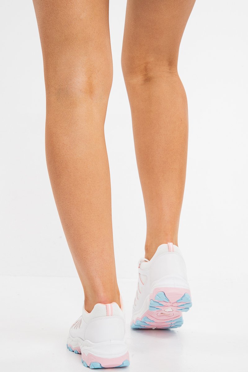 White and Baby Pink Chunky Trainers - Yasmine-Trainers