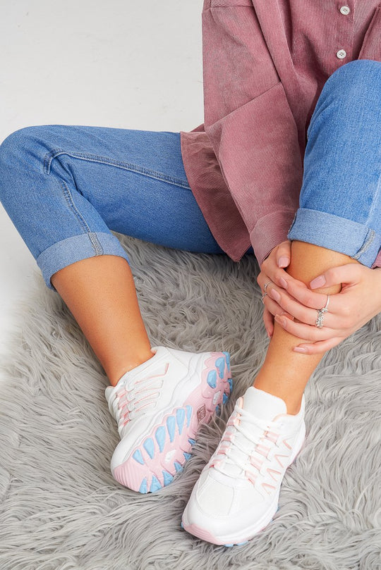 White and Baby Pink Chunky Trainers - Yasmine