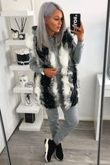 White and Black Faux Fur Gilet - Jordana-Faux Fur