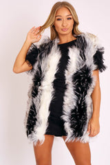 White and Black Faux Fur Gilet - Jordana-Faux Fur