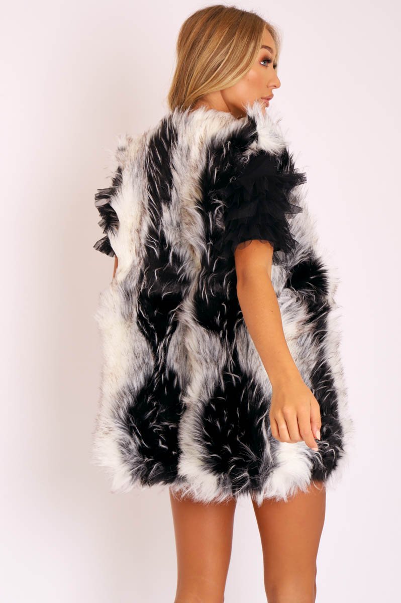 White and Black Faux Fur Gilet - Jordana-Faux Fur