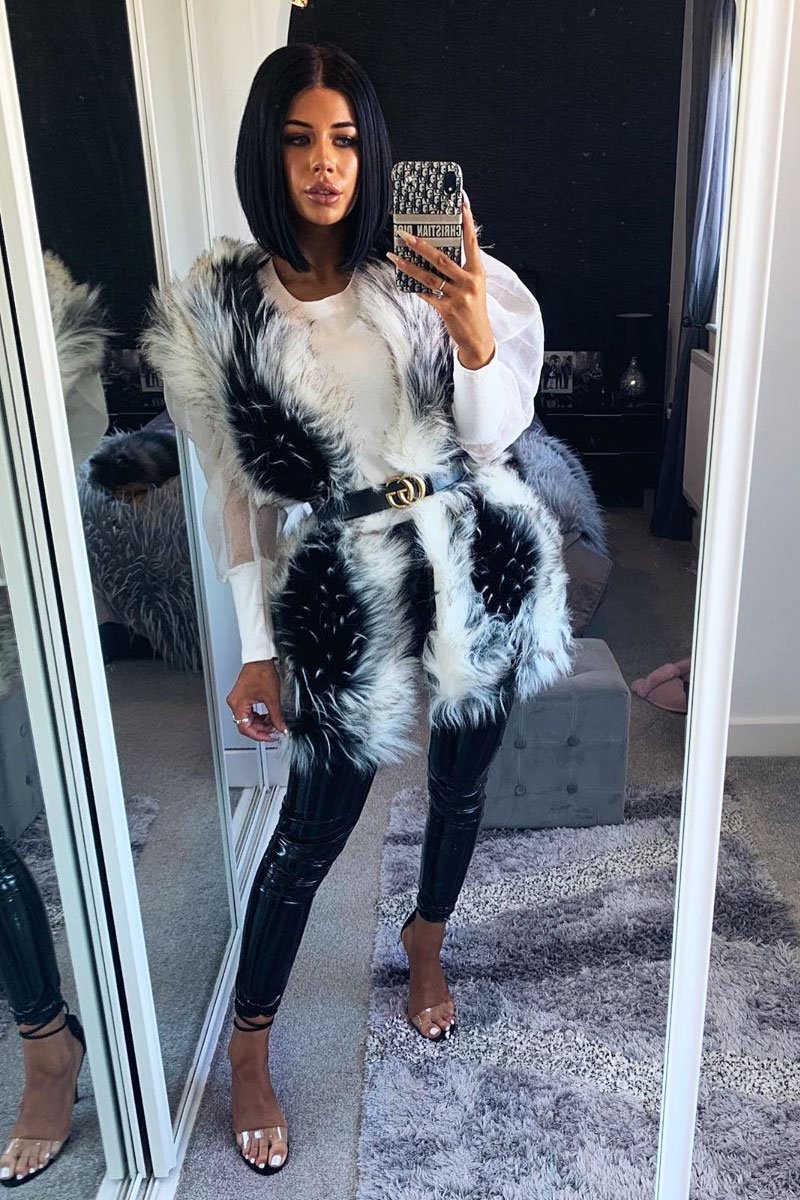 White and Black Faux Fur Gilet - Jordana-Faux Fur