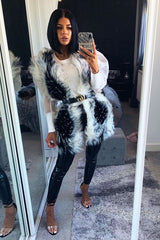 White and Black Faux Fur Gilet - Jordana-Faux Fur