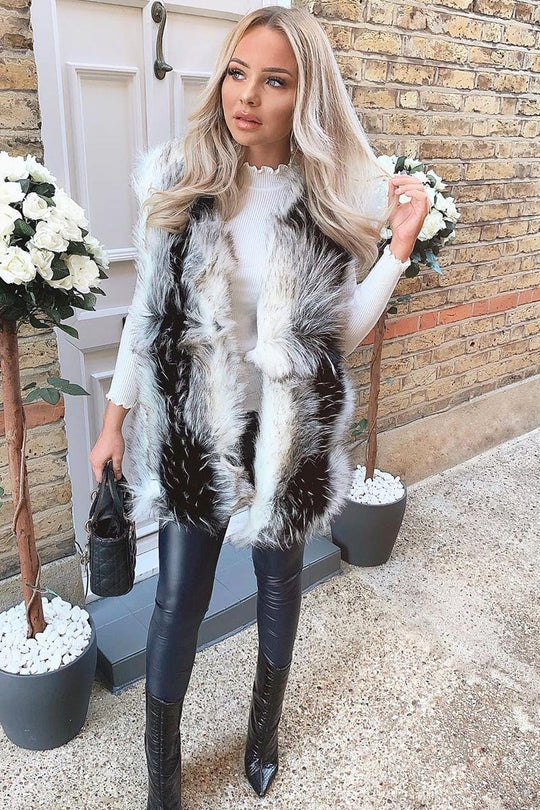 White and Black Faux Fur Gilet - Jordana