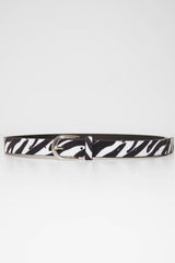 White and Black Faux Pony Hair Zebra Print Belt - Calliana-Belts