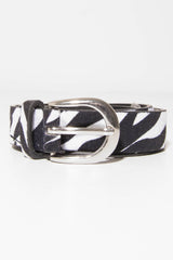 White and Black Faux Pony Hair Zebra Print Belt - Calliana-Belts