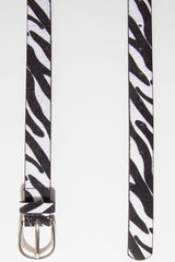 White and Black Faux Pony Hair Zebra Print Belt - Calliana-Belts
