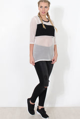 White and Black Mesh Tee- Chana-T-shirt