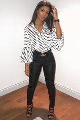 White and Black Polka Dot Shirt with Bell Sleeves - Harper-Shirts